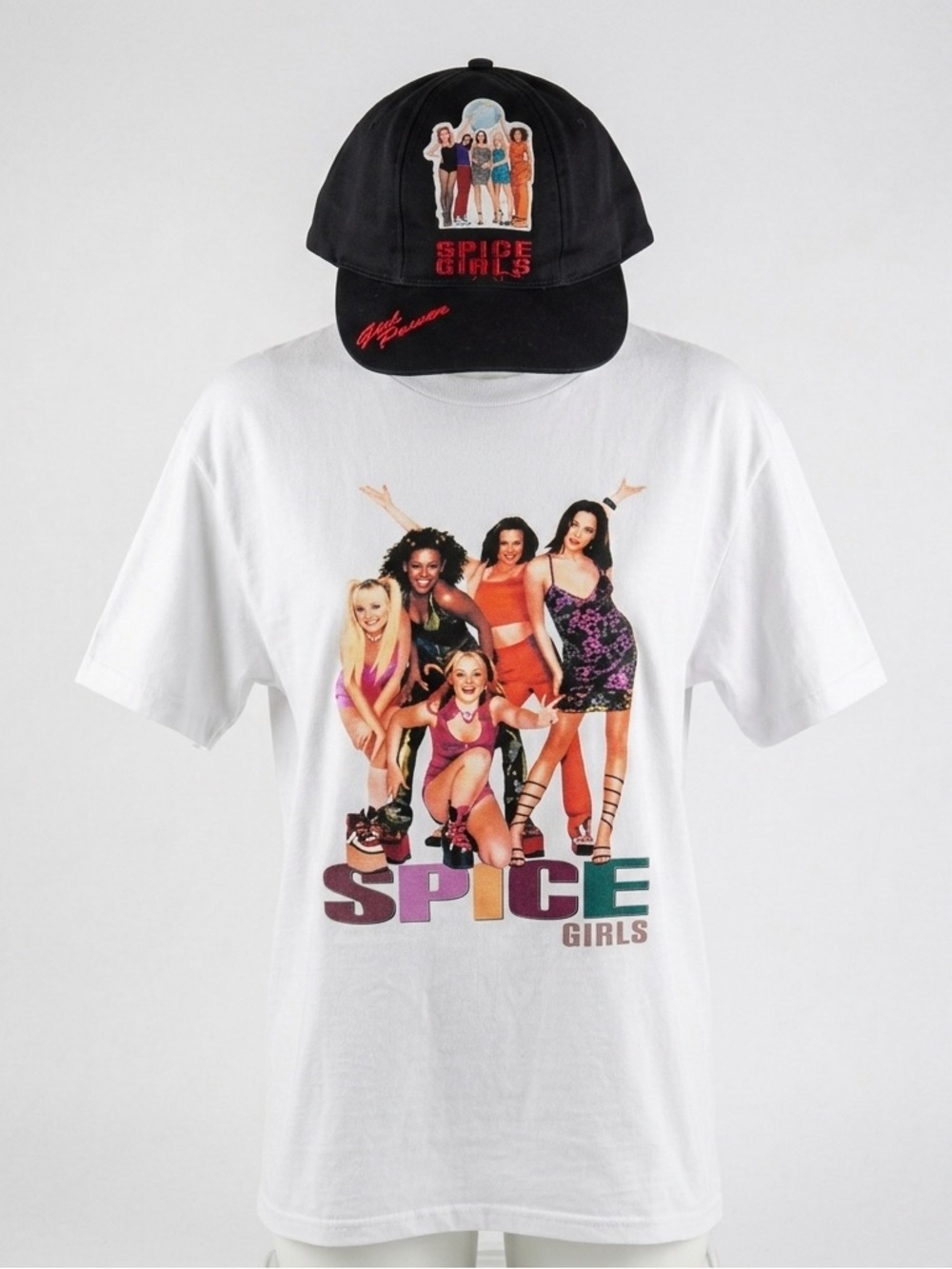 Spice Girls Official Merchandise Graphic White Tee Medium & 90s Girl Power Hat